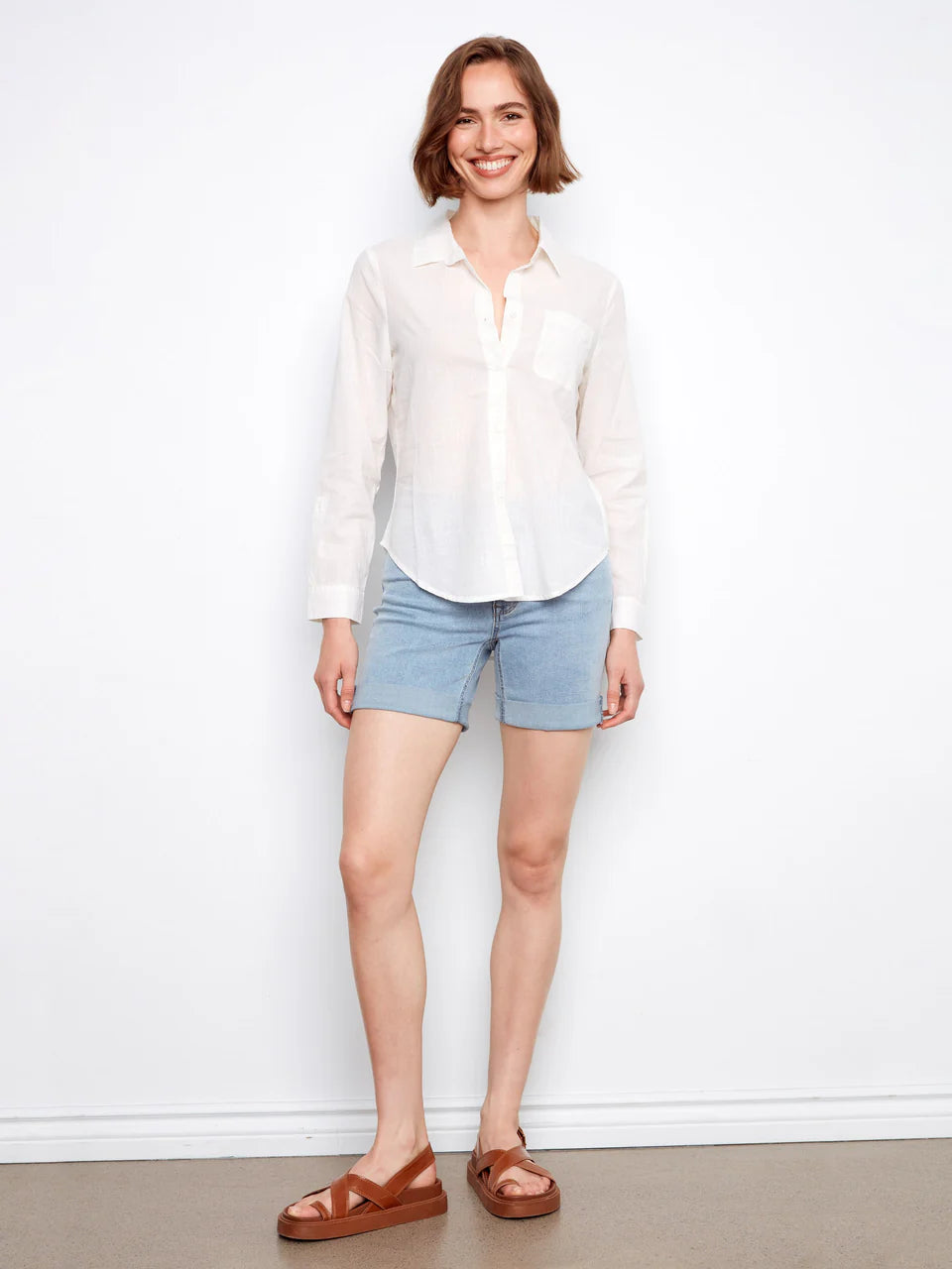 Charlie B Cotton Button-Up Shirt - White 4