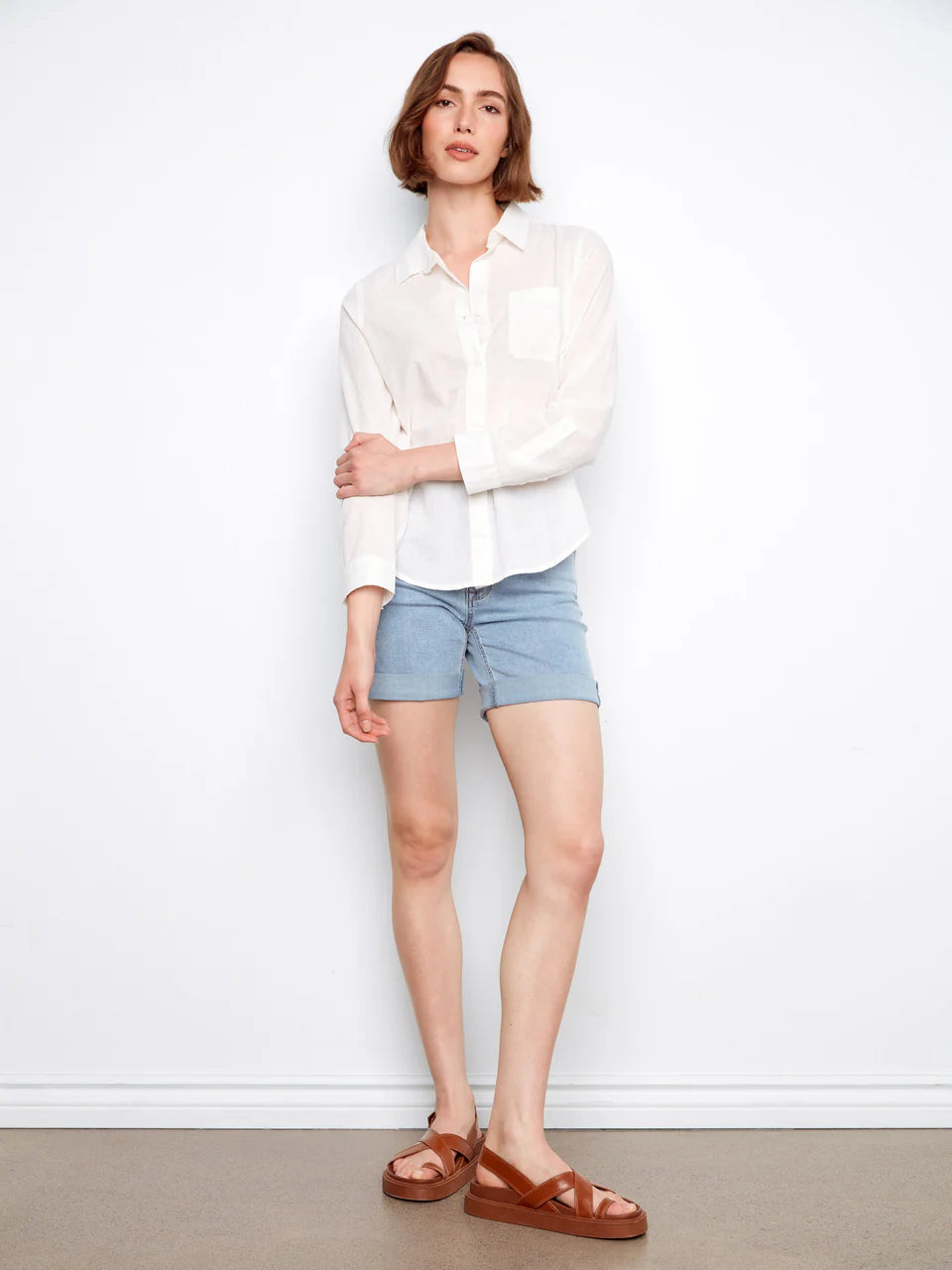 Charlie B Cotton Button-Up Shirt - White 5