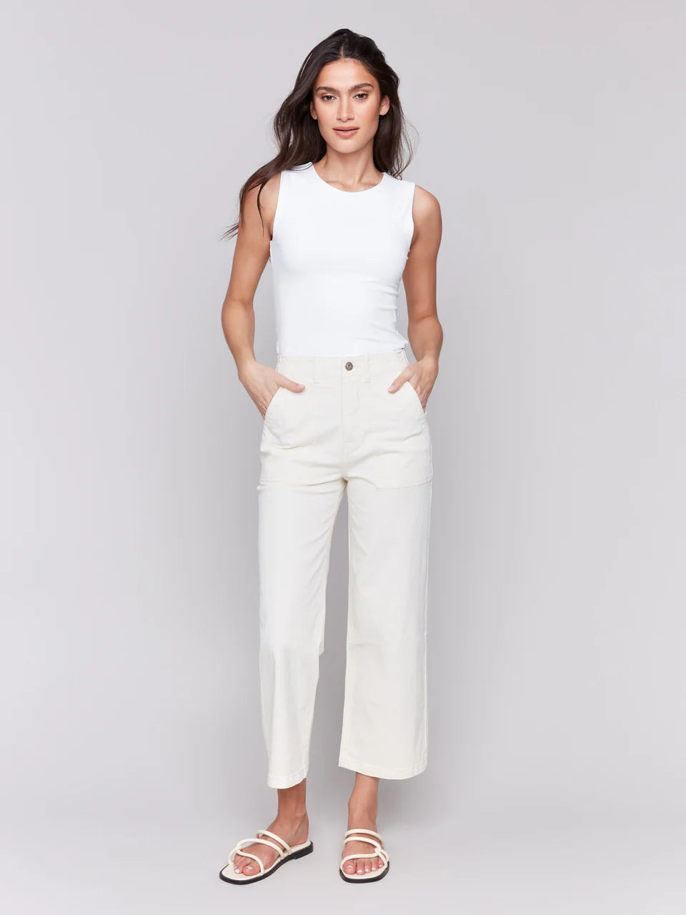 Cropped Utility Pocket Twill Pants - Natural 3