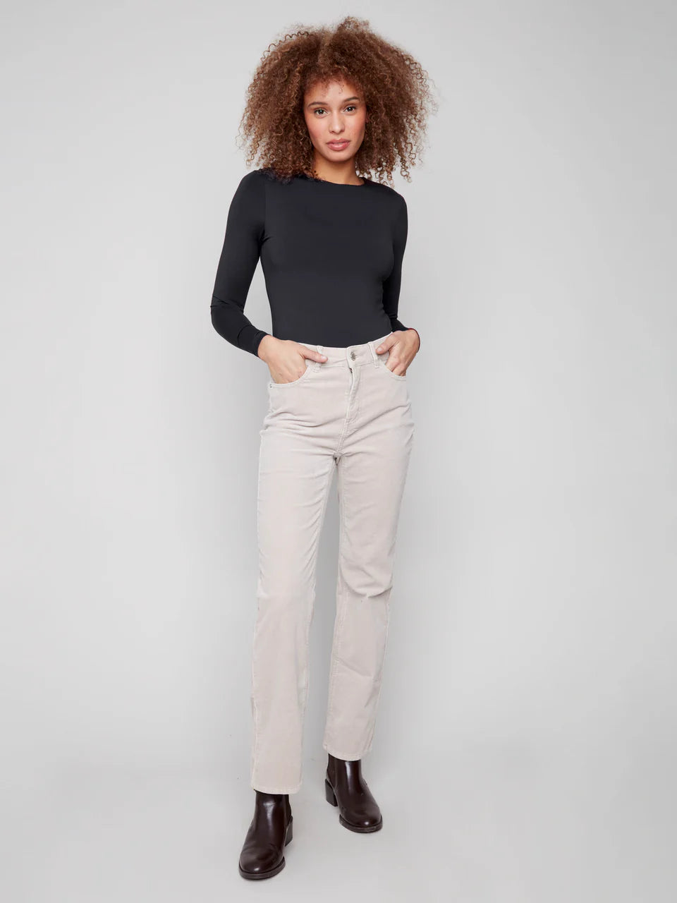 Charlie B Straight Leg Corduroy Pants - Oat 1