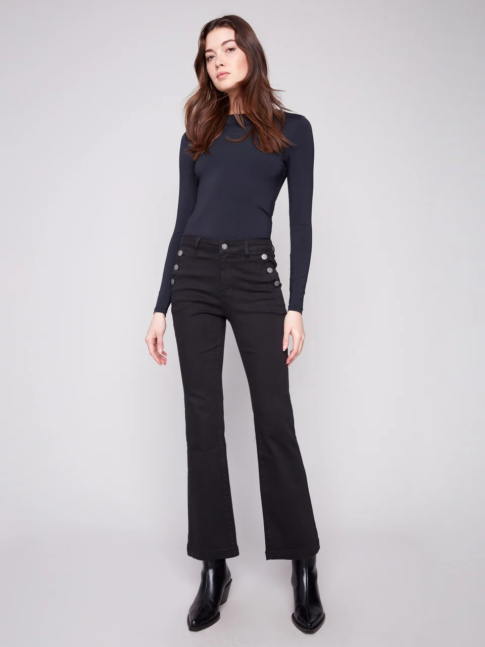 Charlie B Flare Leg Stretch Twill Pants With Buttons 3