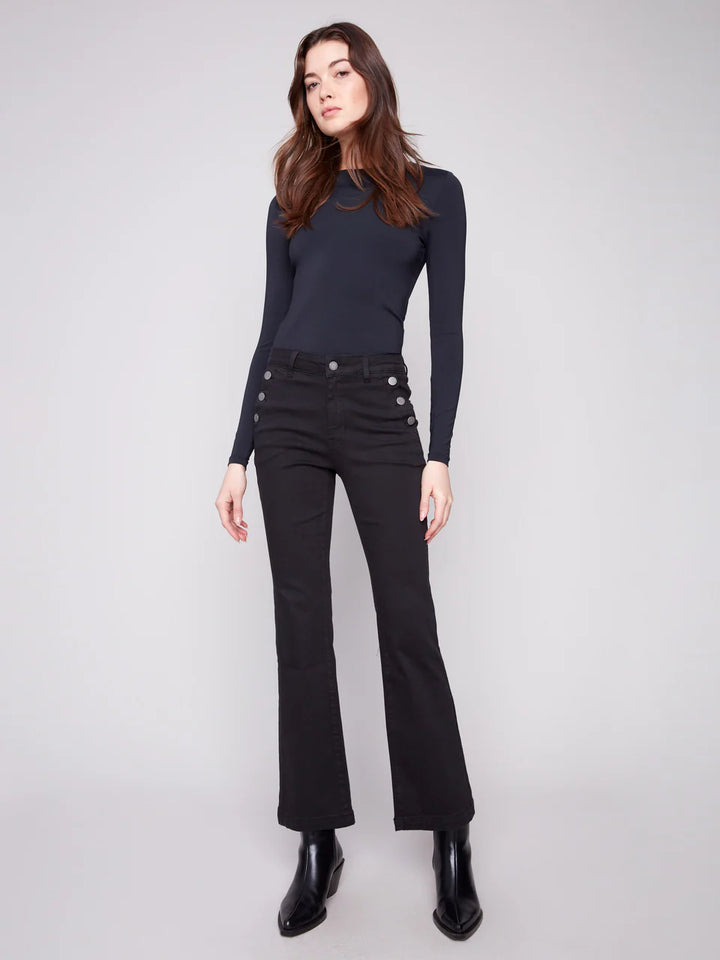 Charlie B Flare Leg Stretch Twill Pants With Buttons 3