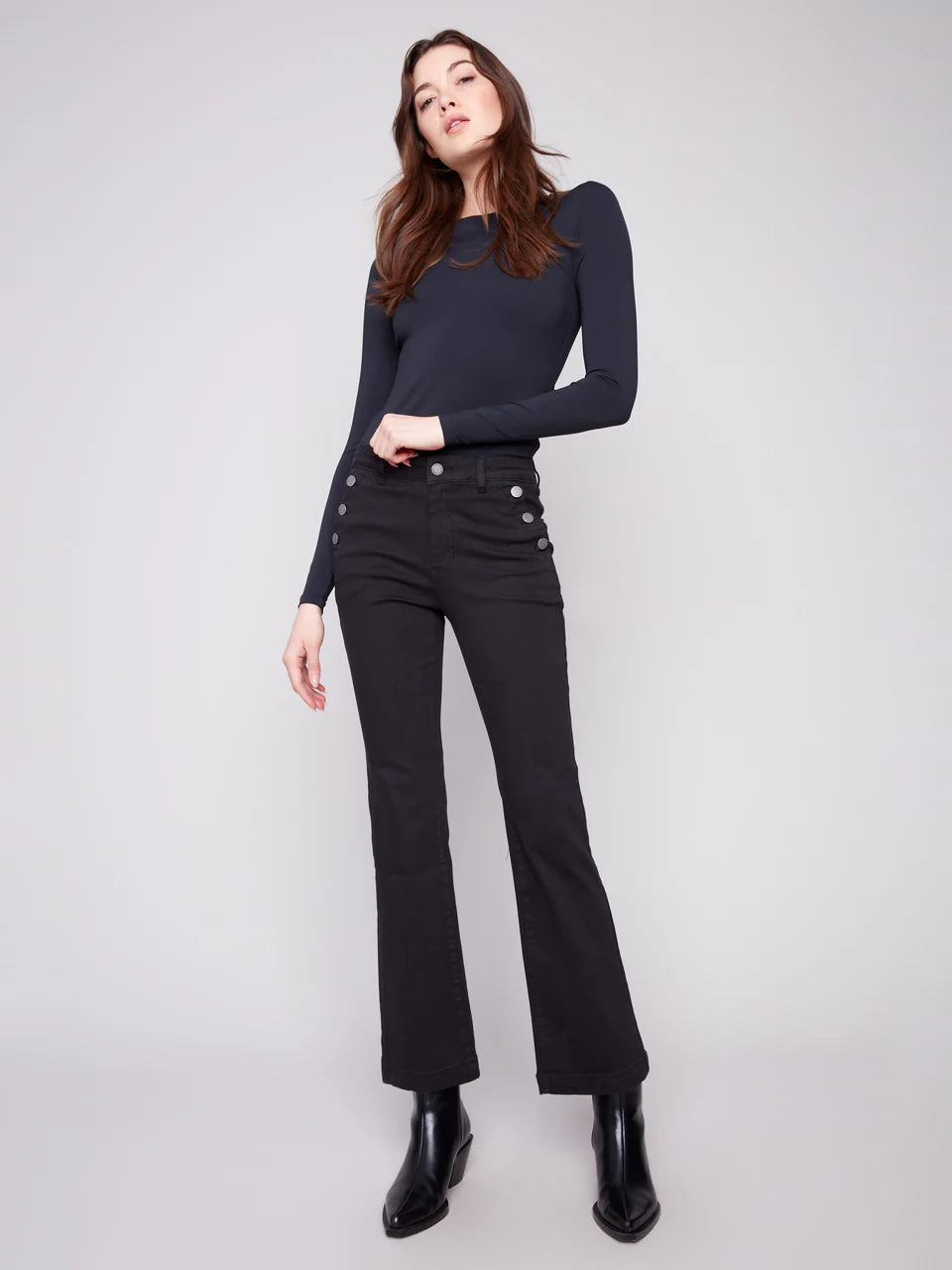 Charlie B Flare Leg Stretch Twill Pants With Buttons 7