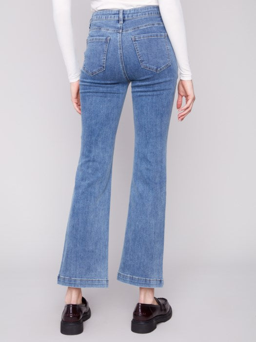 Charlie B Flare Leg Stretch Denim Pants With Buttons At Side Pockets 6