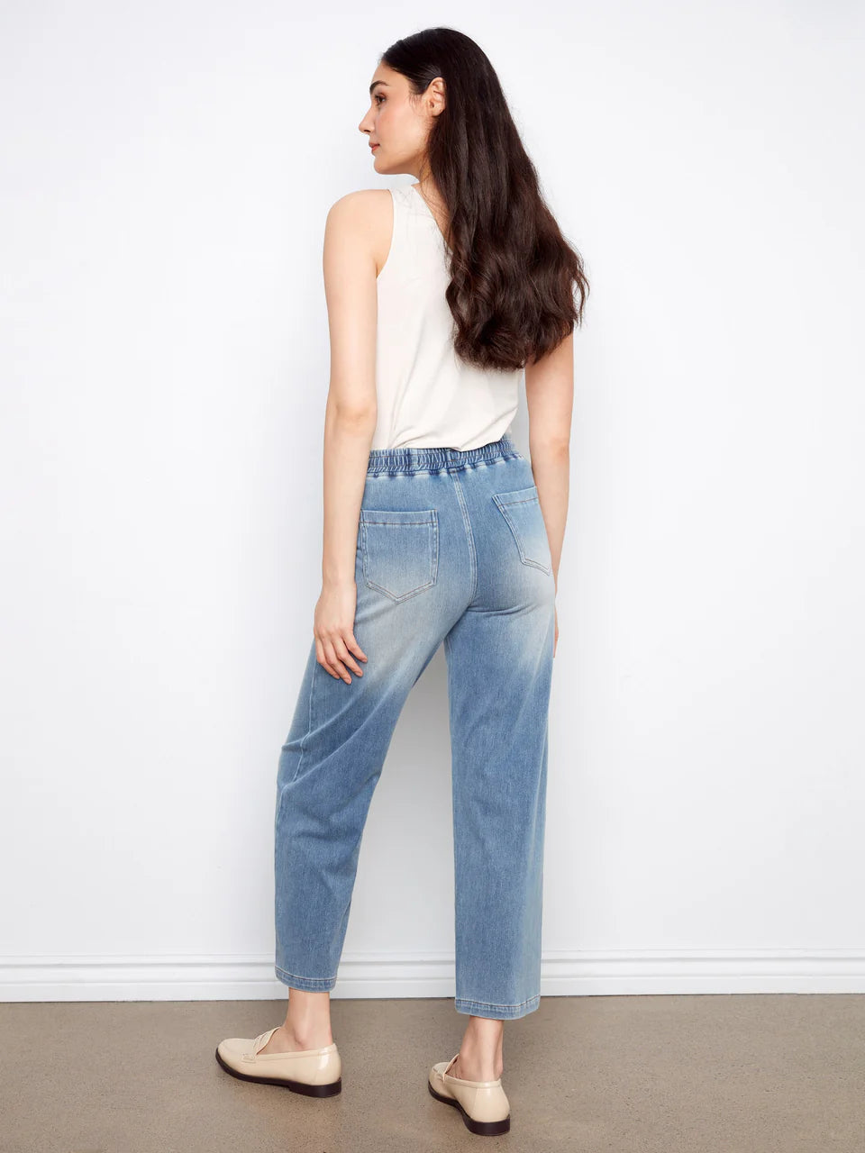 Charlie B Knit Denim Wide Leg Jogger Pants - Medium Blue 6
