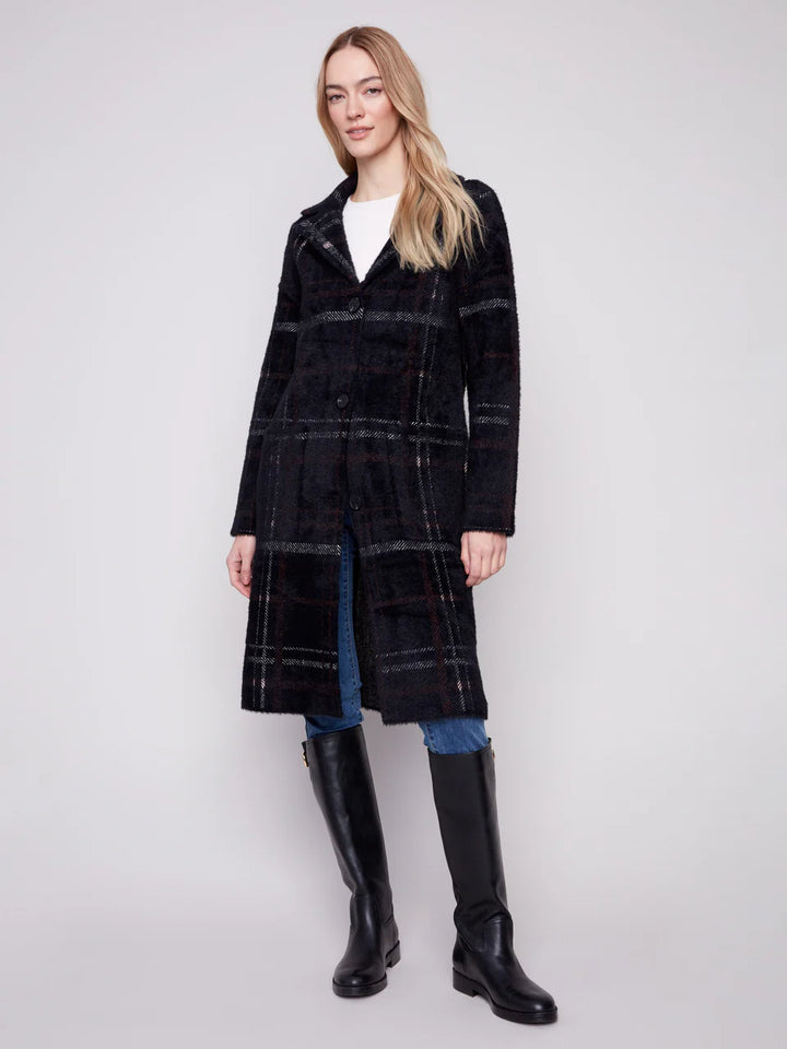 Charlie B Long Plaid Knit Coatigan - Mocha 3