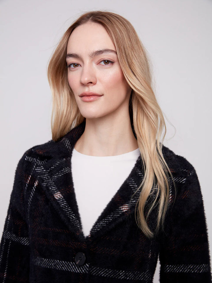 Charlie B Long Plaid Knit Coatigan - Mocha 4