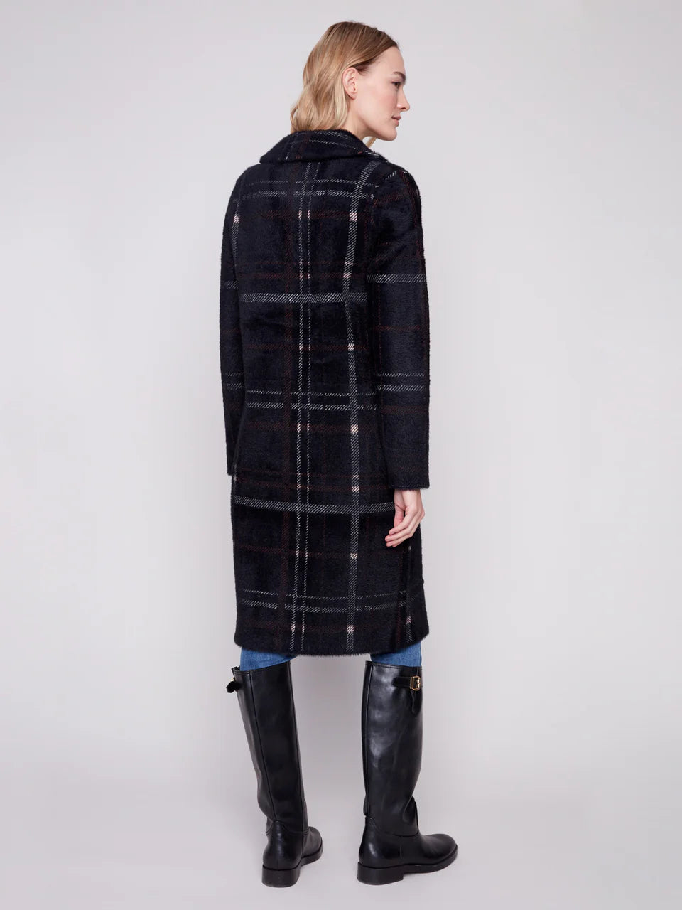 Charlie B Long Plaid Knit Coatigan - Mocha 6