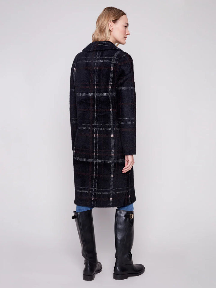 Charlie B Long Plaid Knit Coatigan - Mocha 6