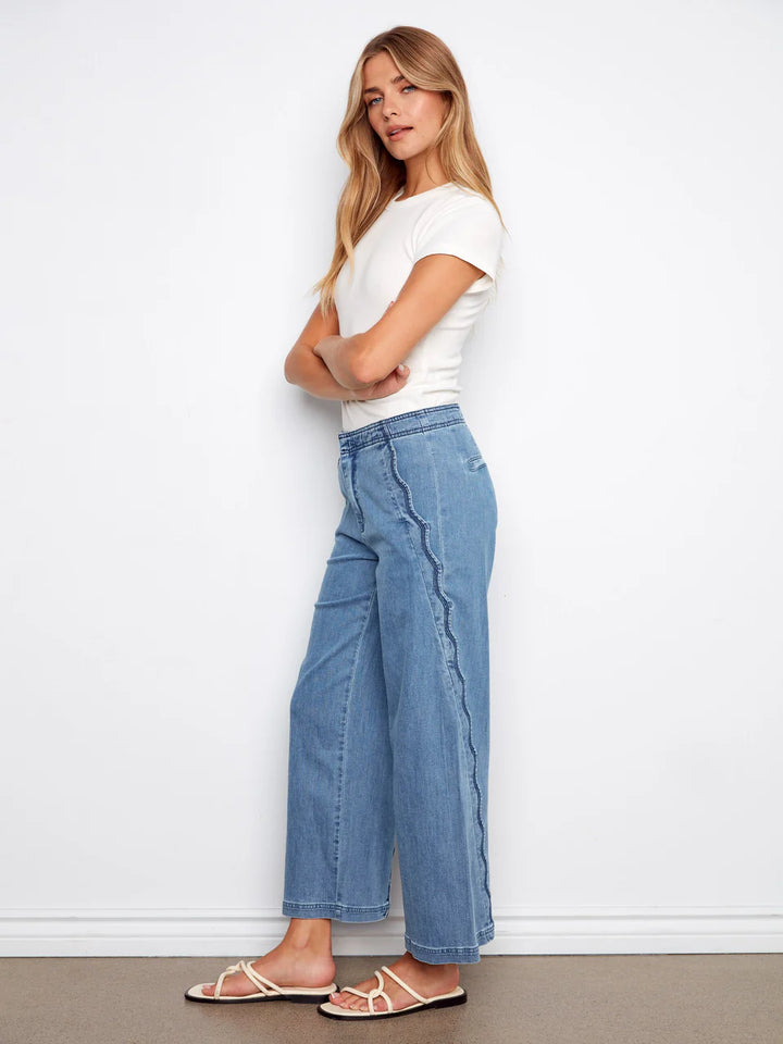 Charlie B Wide Leg Jeans With Scalloped Edges - Soft Blue 3