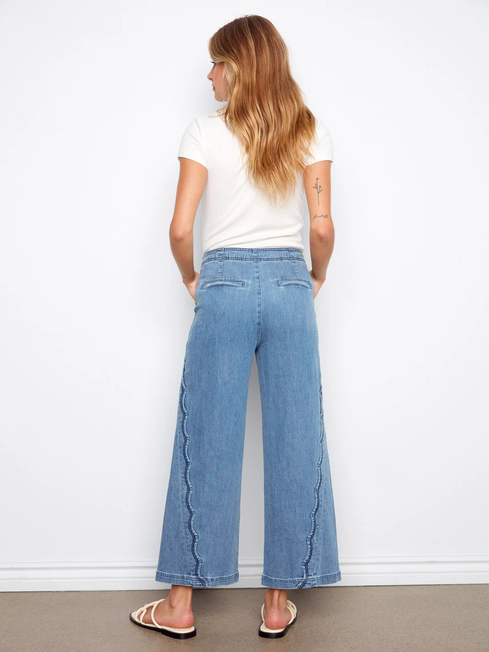 Charlie B Wide Leg Jeans With Scalloped Edges - Soft Blue 5
