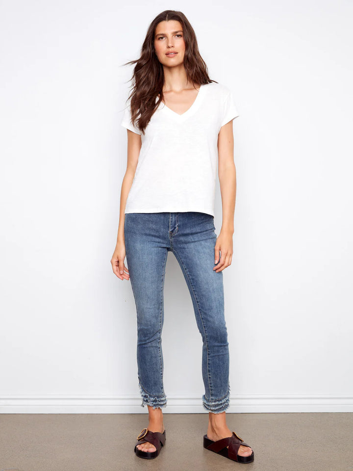 Charlie B Organic Cotton Drop Shoulder V-Neck T-Shirt White 2