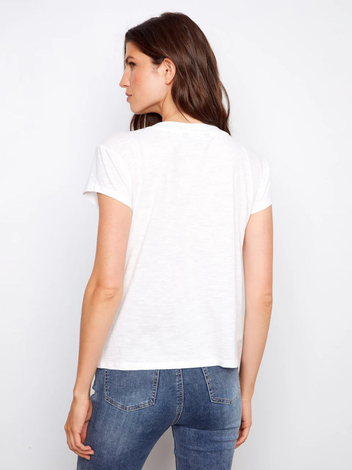 Charlie B Organic Cotton Drop Shoulder V-Neck T-Shirt White 5