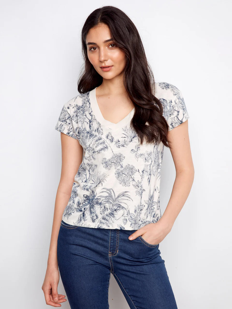 Charlie B Organic Cotton Drop Shoulder V-Neck T-Shirt Versailles 3