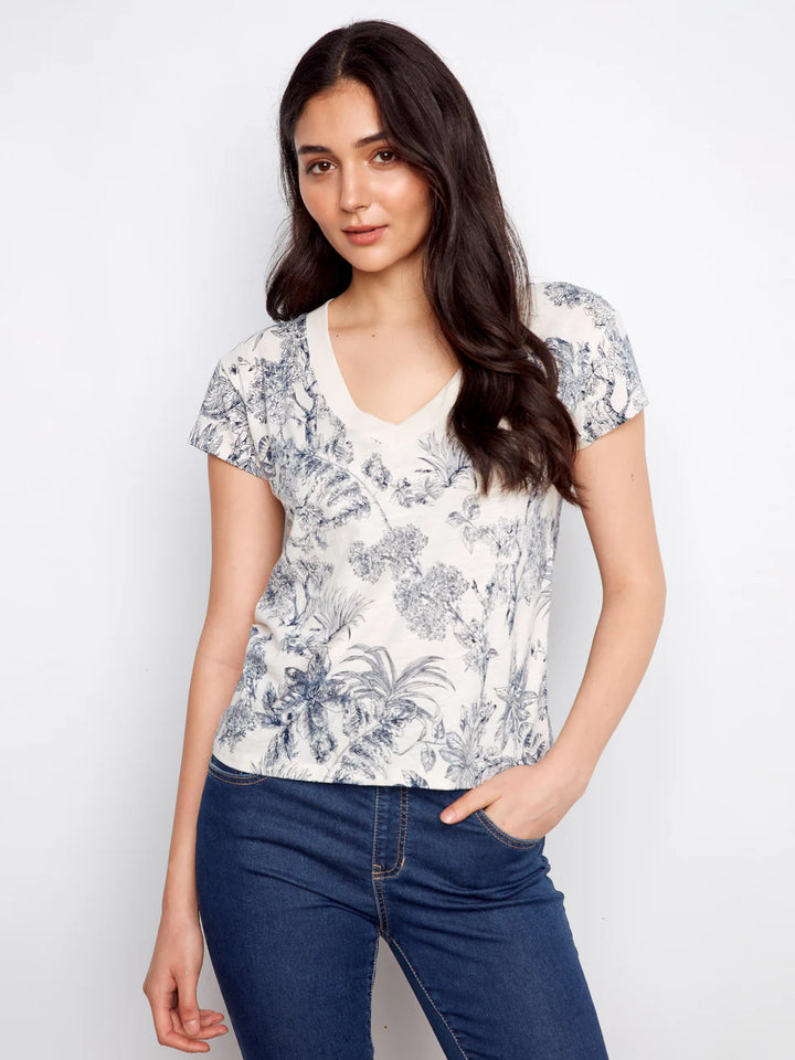 Charlie B Organic Cotton Drop Shoulder V-Neck T-Shirt Versailles 3