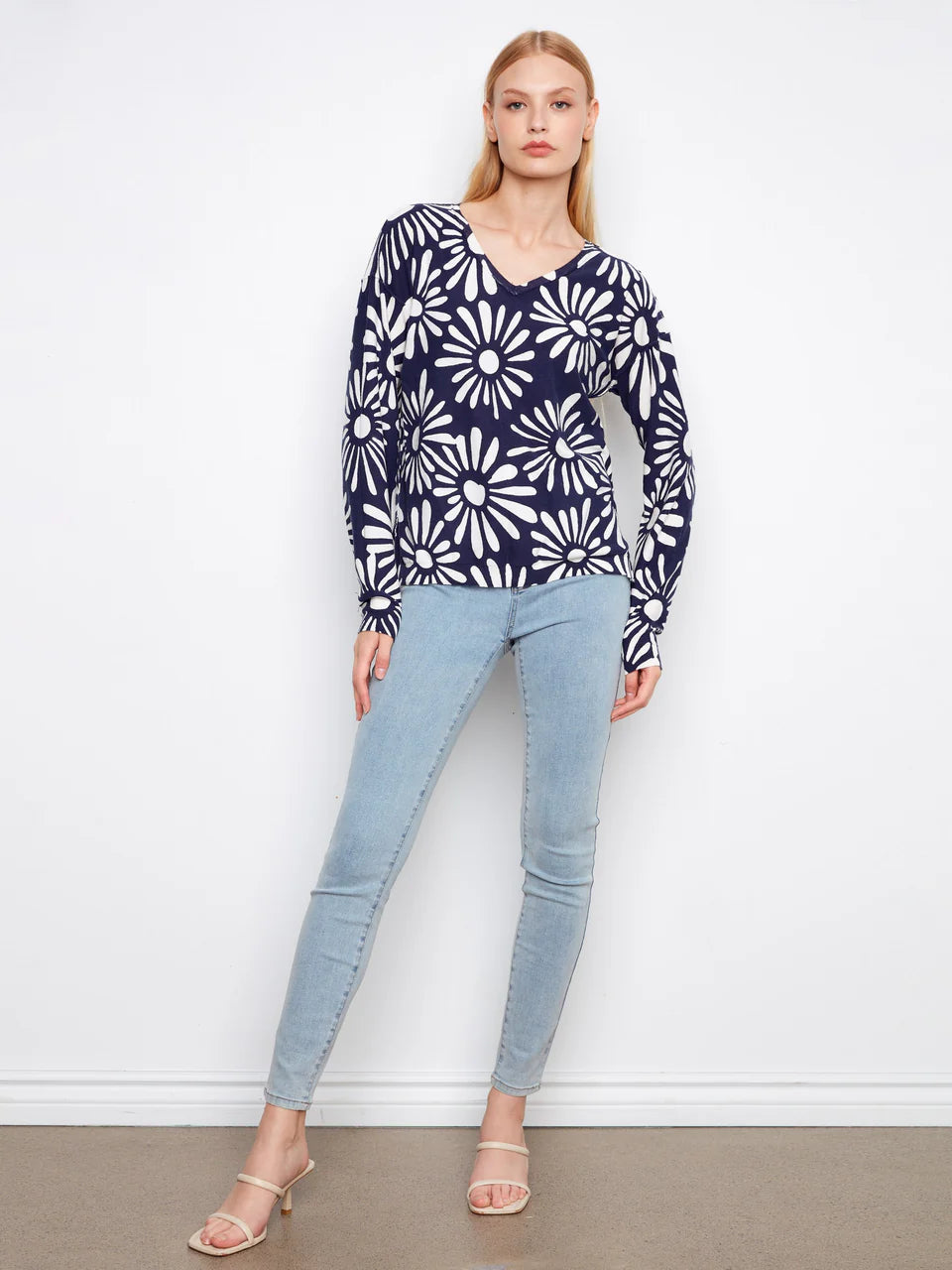 Charlie B Reversible Printed V-Neck Sweater - Nautic 2