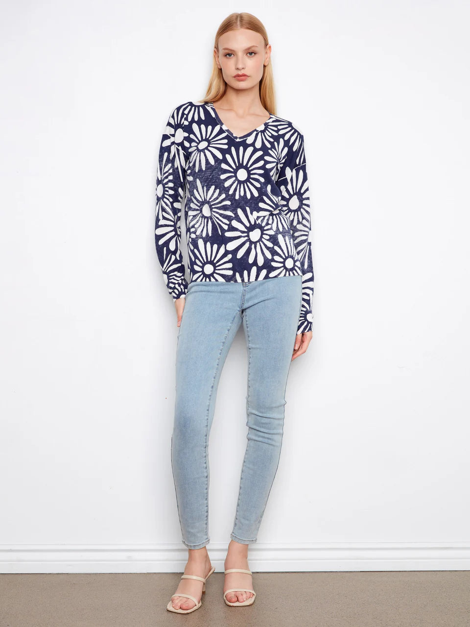 Charlie B Reversible Printed V-Neck Sweater - Nautic 6