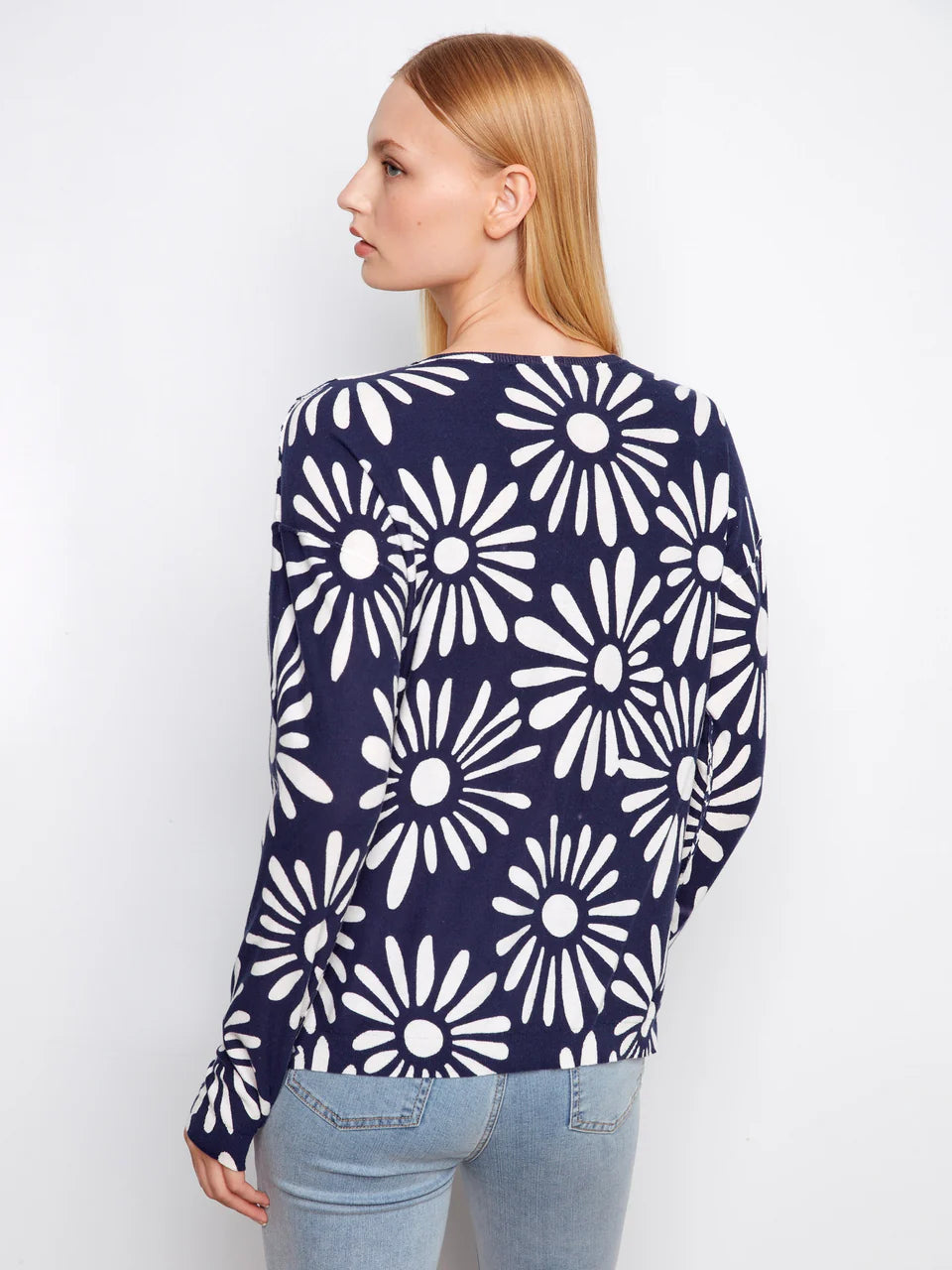 Charlie B Reversible Printed V-Neck Sweater - Nautic 7