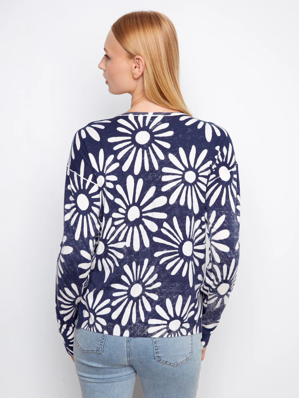 Charlie B Reversible Printed V-Neck Sweater - Nautic 8