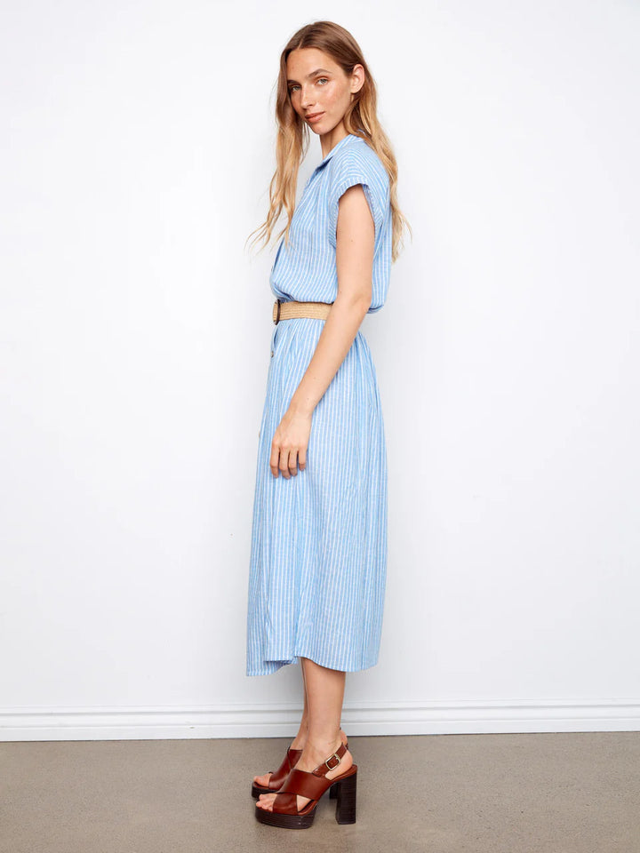 Charlie B Striped Linen Blend Maxi Dress With Belt - Bluebell 3