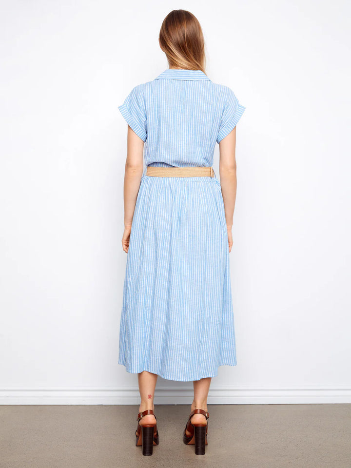 Charlie B Striped Linen Blend Maxi Dress With Belt - Bluebell 5
