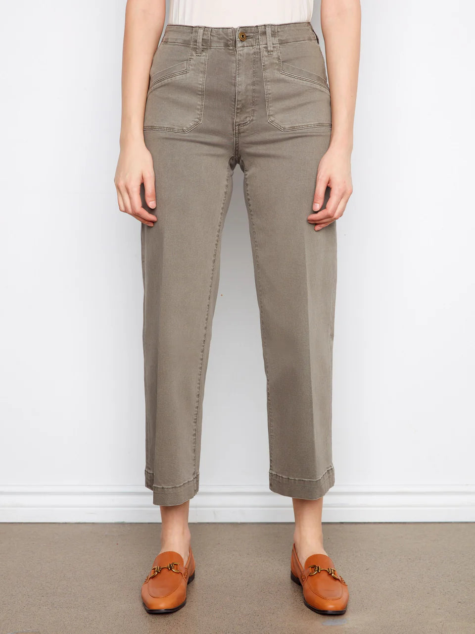 Charlie B Cropped Wide Leg Stretch Twill Jeans Sage 2