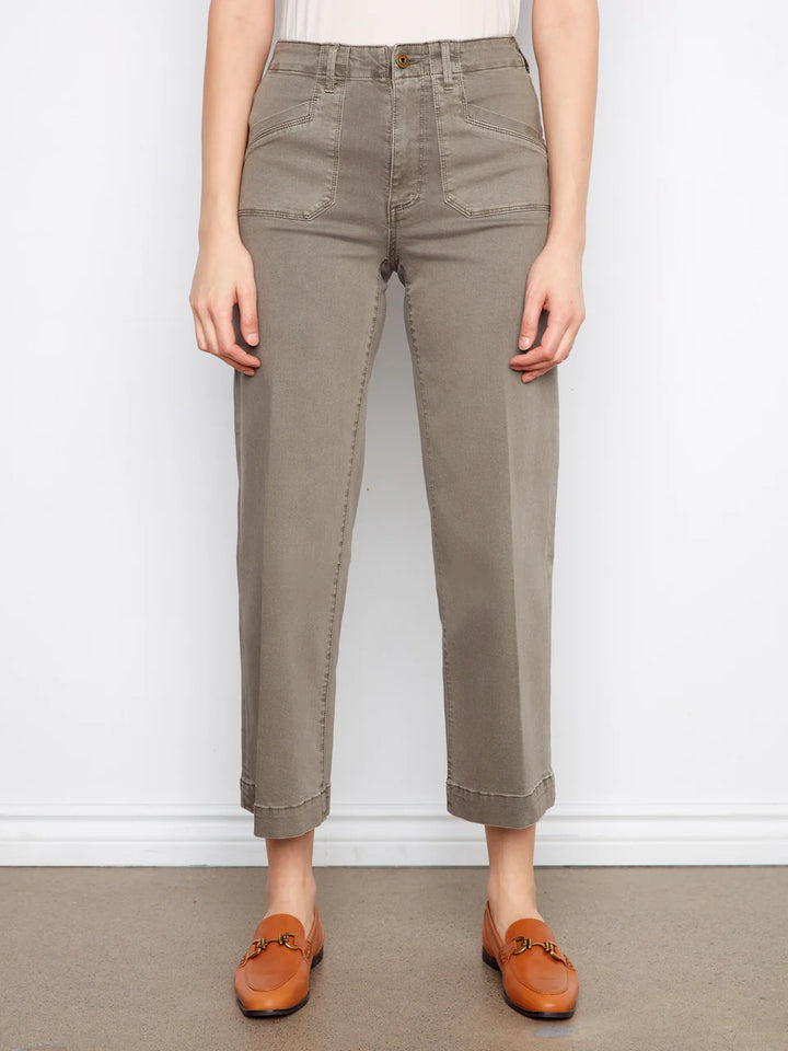Charlie B Cropped Wide Leg Stretch Twill Jeans Sage 2