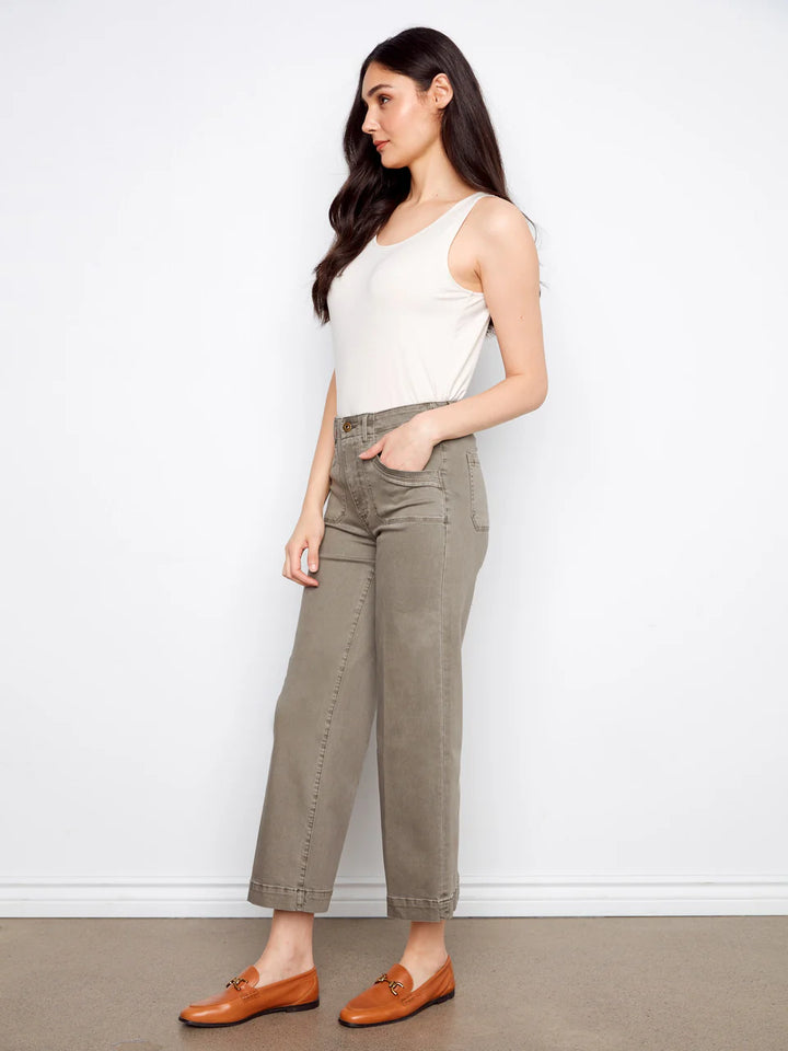 Charlie B Cropped Wide Leg Stretch Twill Jeans Sage 3