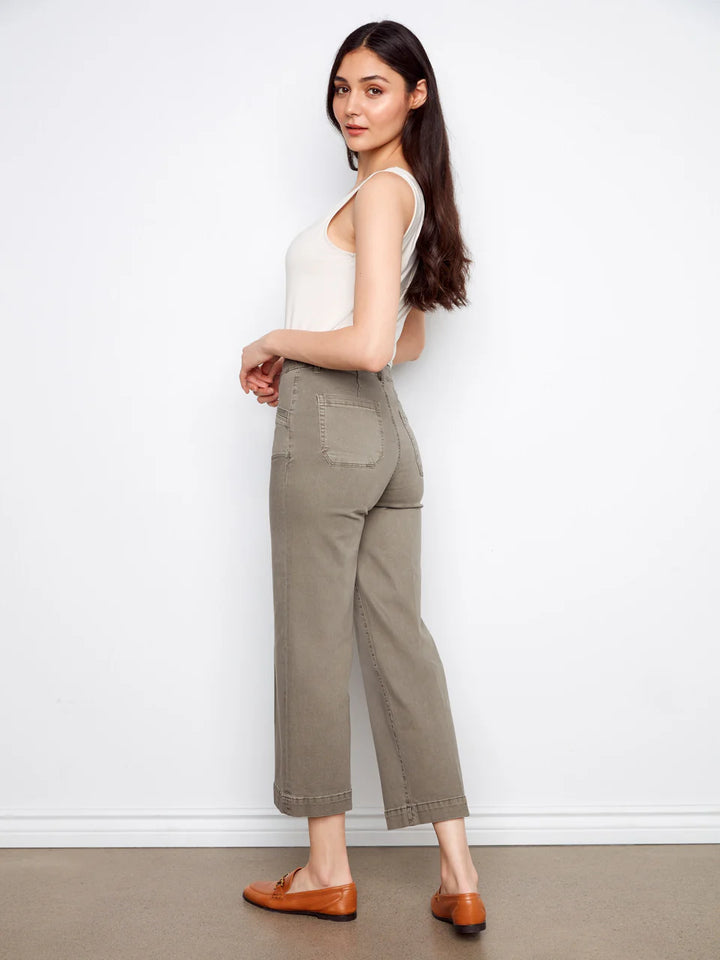 Charlie B Cropped Wide Leg Stretch Twill Jeans Sage 4