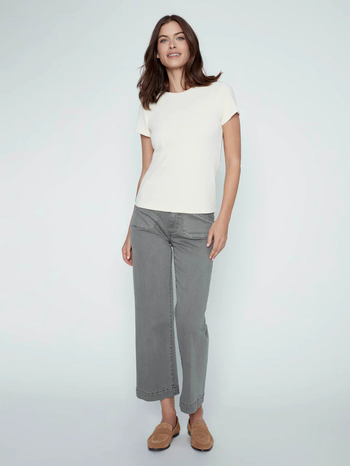 Charlie B Cropped Wide Leg Stretch Twill Jeans Sage 6