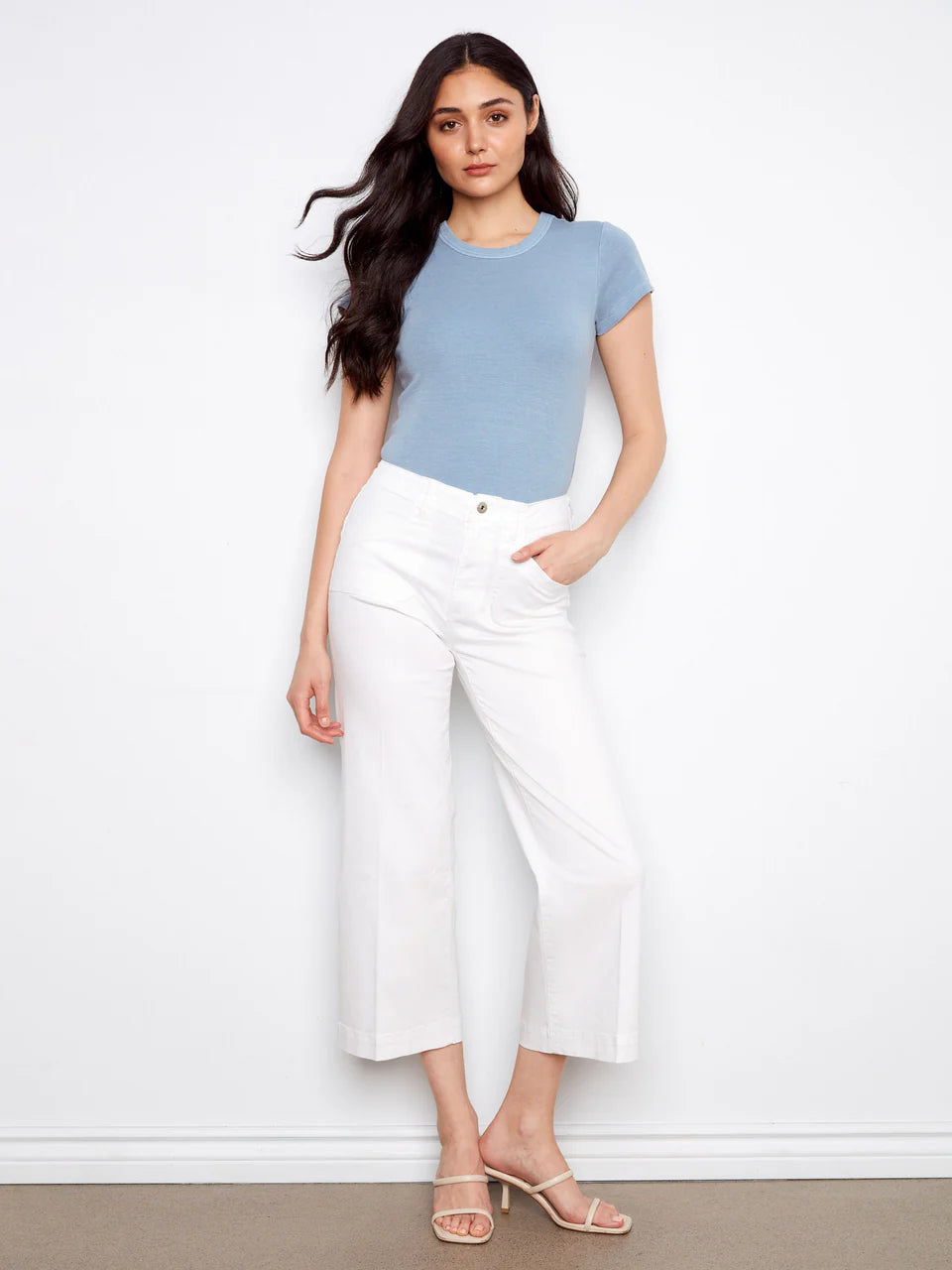 Charlie B Cropped Wide Leg Stretch Twill Jeans white 1