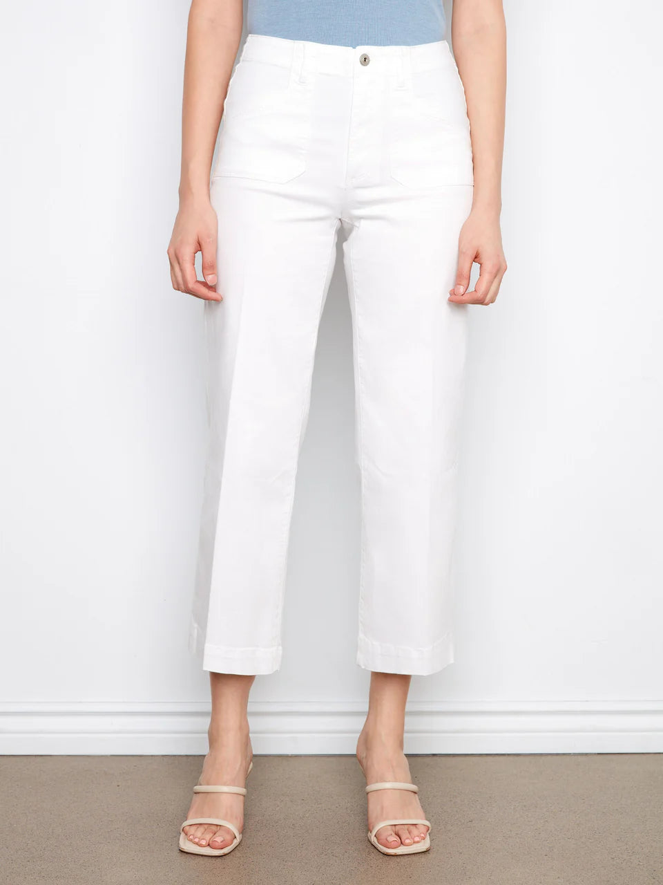 Charlie B Cropped Wide Leg Stretch Twill Jeans white 2