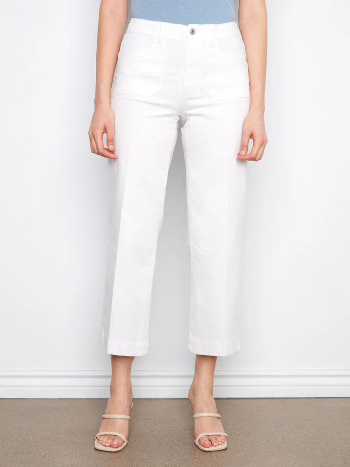 Charlie B Cropped Wide Leg Stretch Twill Jeans white 2
