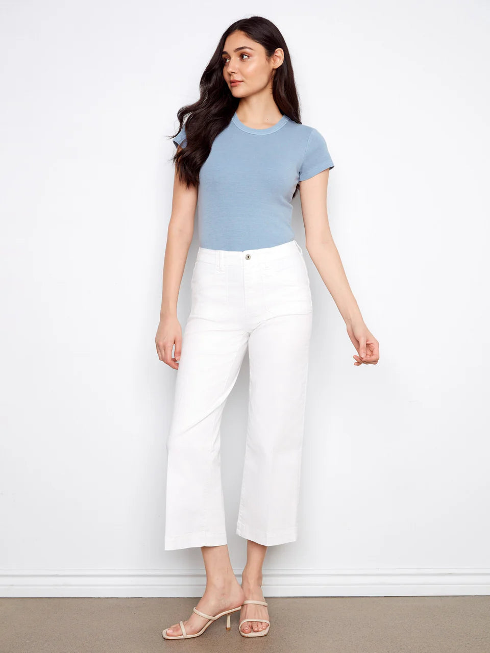 Charlie B Cropped Wide Leg Stretch Twill Jeans white 3