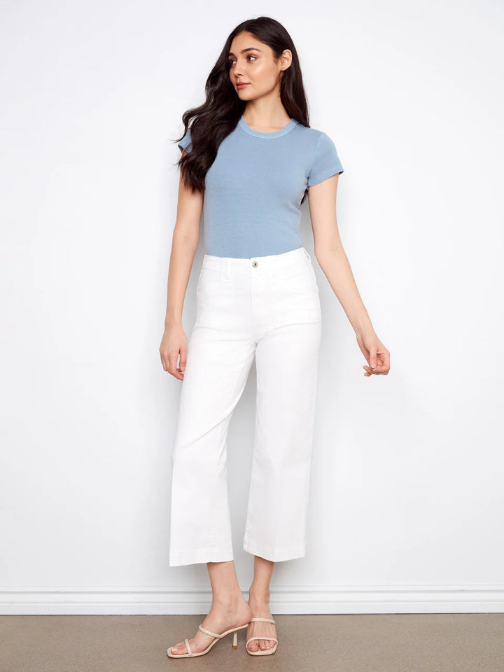 Charlie B Cropped Wide Leg Stretch Twill Jeans white 3