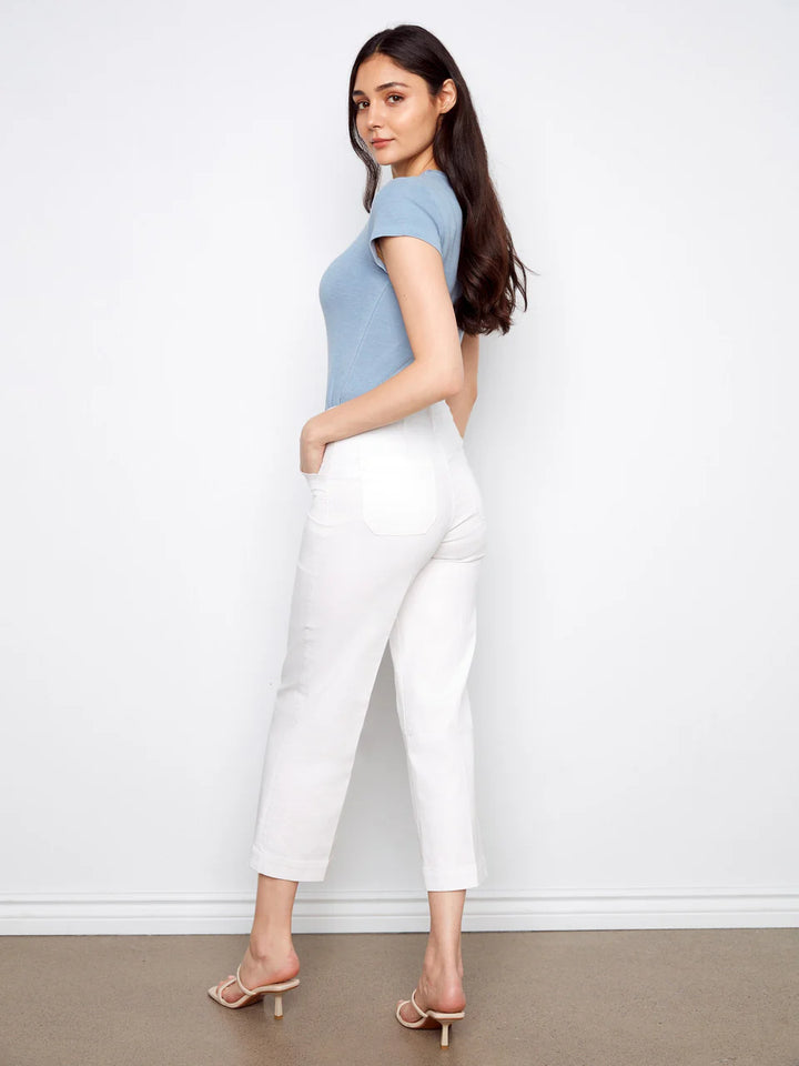 Charlie B Cropped Wide Leg Stretch Twill Jeans white 4