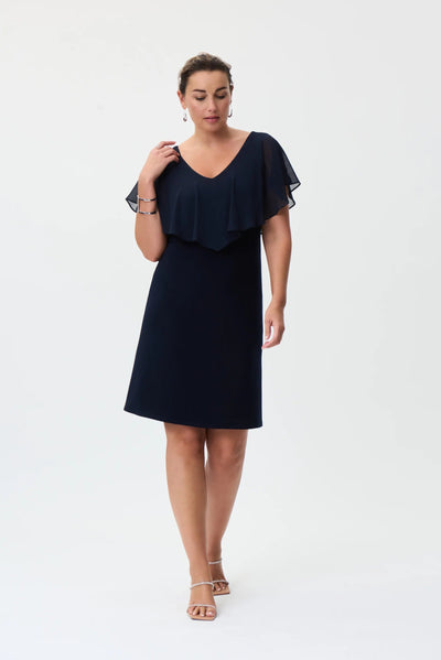 Chiffon Overlay Dress Style 232240 Black Full Front Walking.