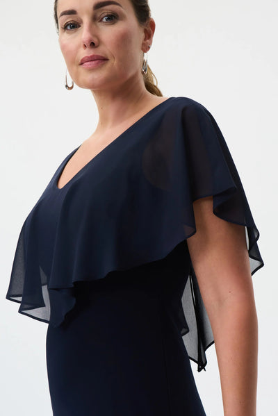 Chiffon Overlay Dress Style 232240 Black Neck Detail.