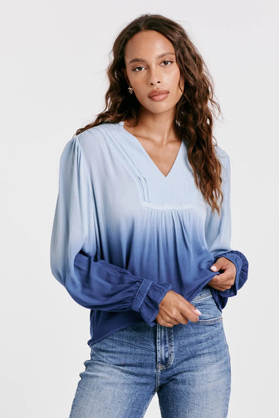Peony V-Neck Top Eternal Blue Ombre Front