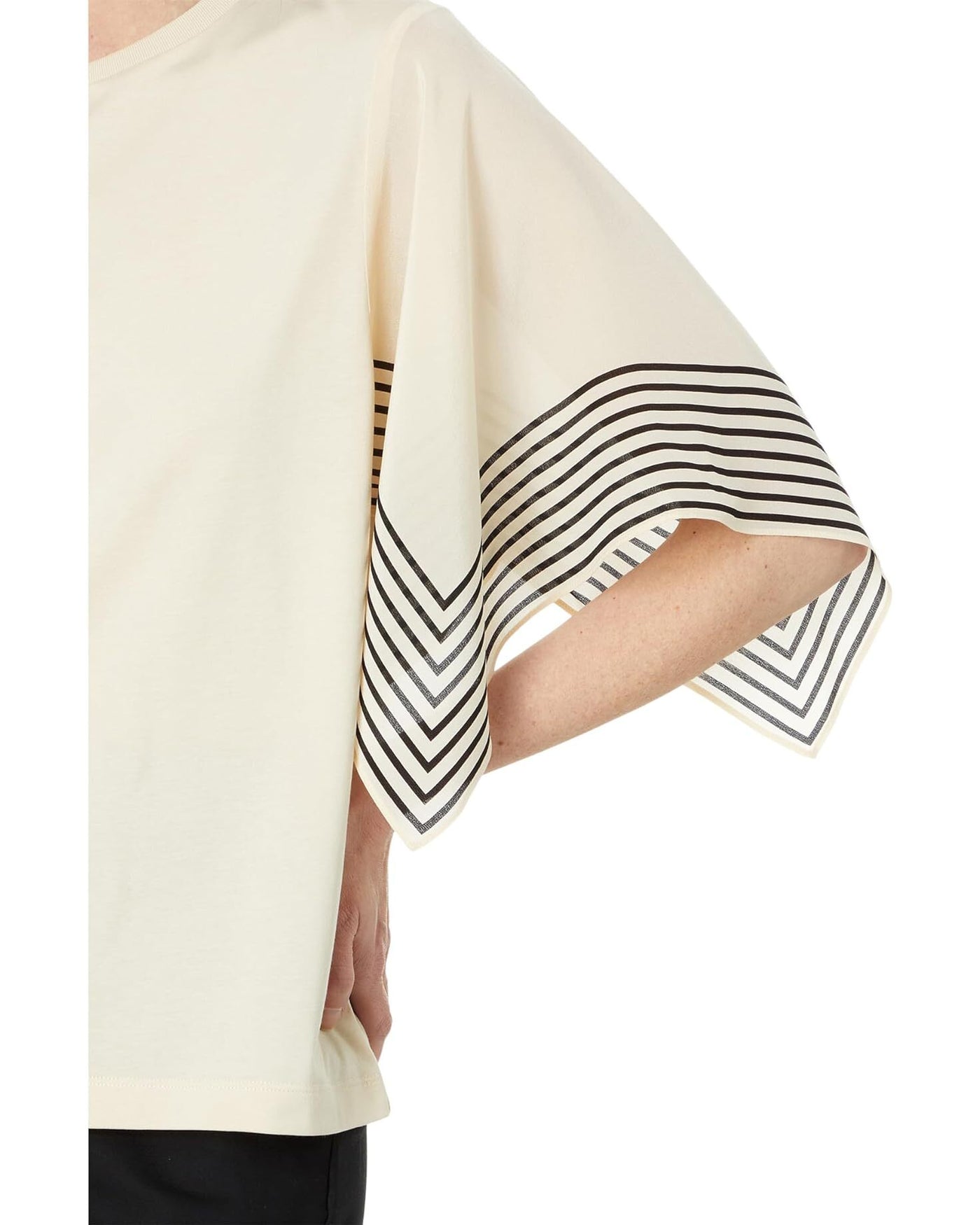 Elliott Lauren Cotton Tee with Asymmetrical Silk Sleeves Detail