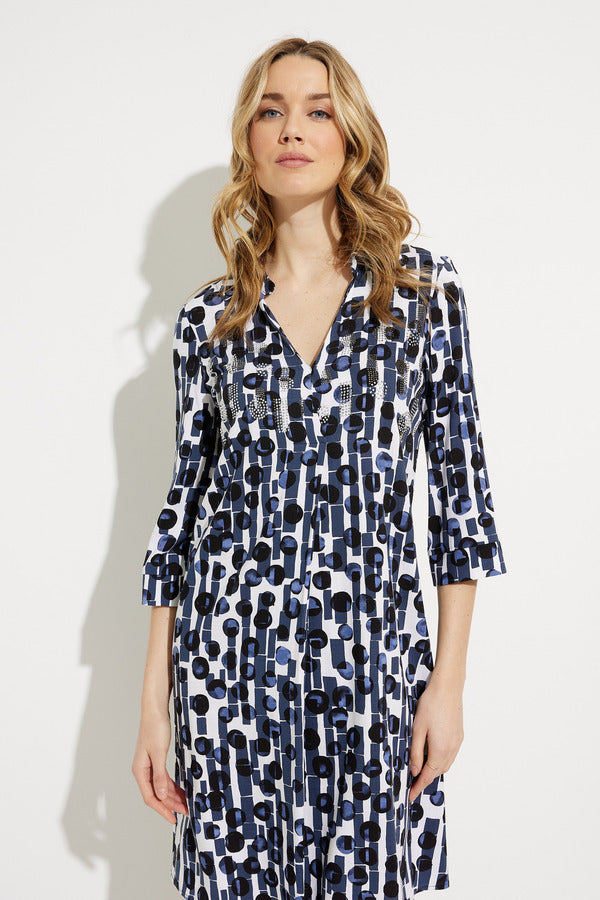 Embellished Abstract Print Shirt Dress Style 232122 Front Close-up.