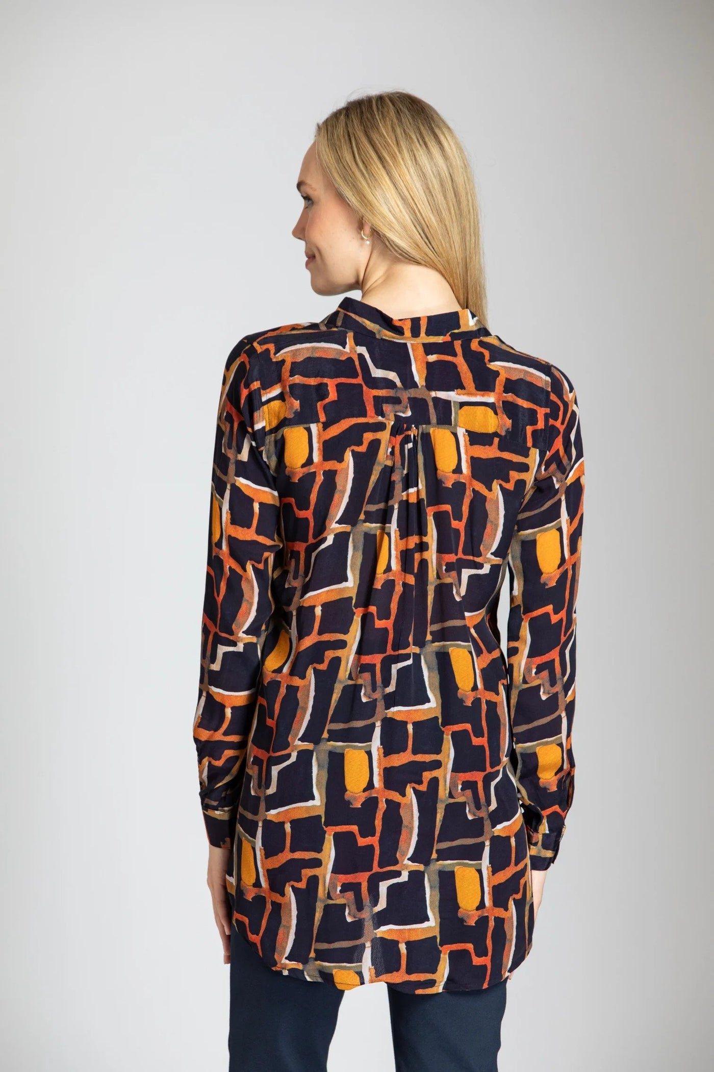 Fall Abstract Print Three Button Pullover Tunic Back.