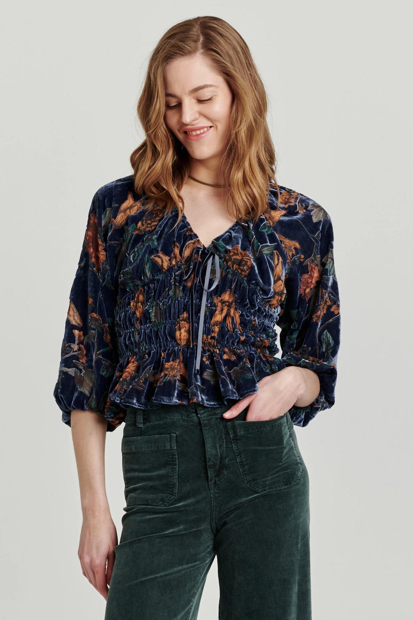 Flora Printed Velvet Top Euphoric Garden Front.
