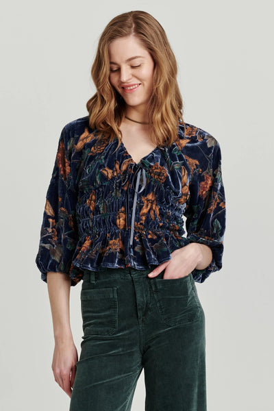 Flora Printed Velvet Top Euphoric Garden Front.