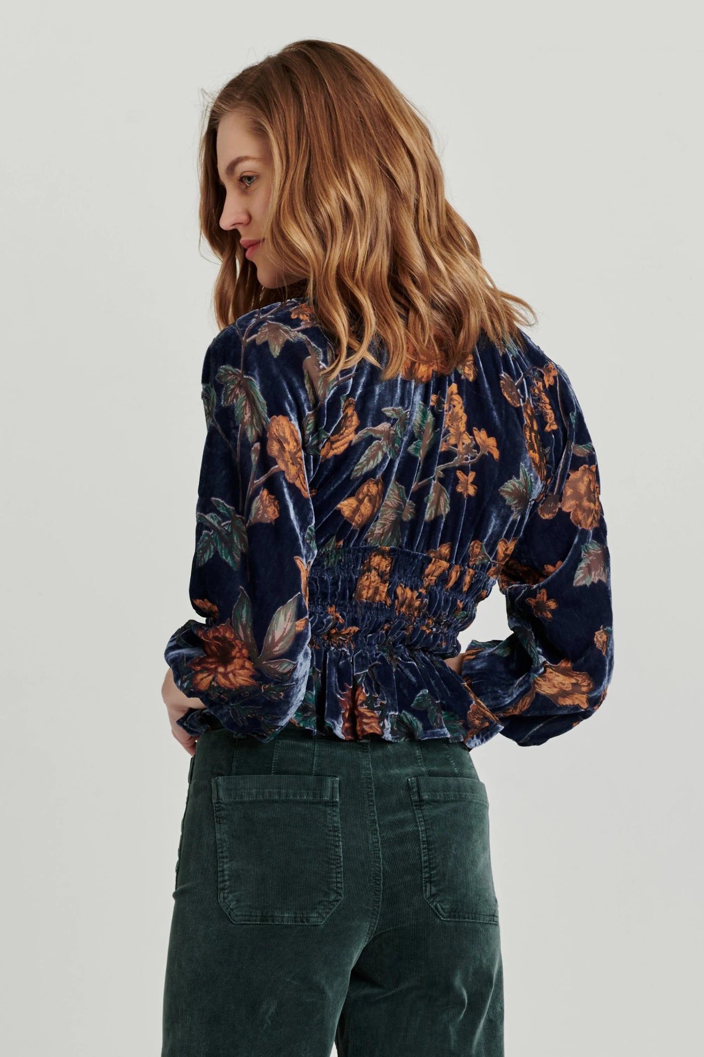 Flora Printed Velvet Top Euphoric Garden Back.