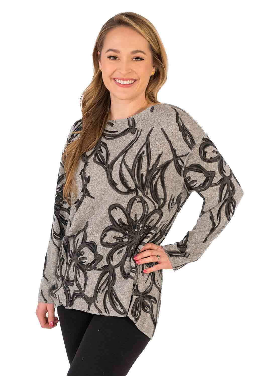 Abstract Floral Print Top Front.