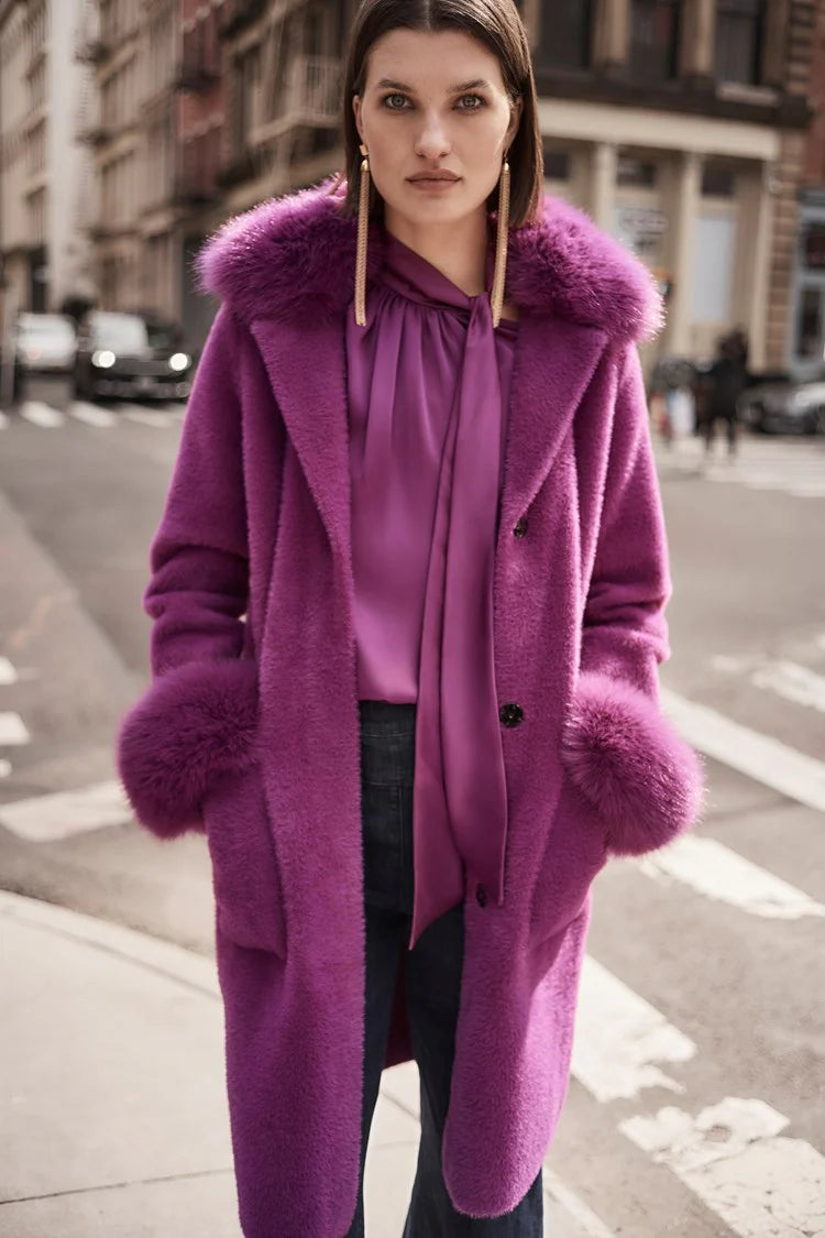 Joseph Ribkoff Feather Yarn Faux Fur Coat Style 243923 2