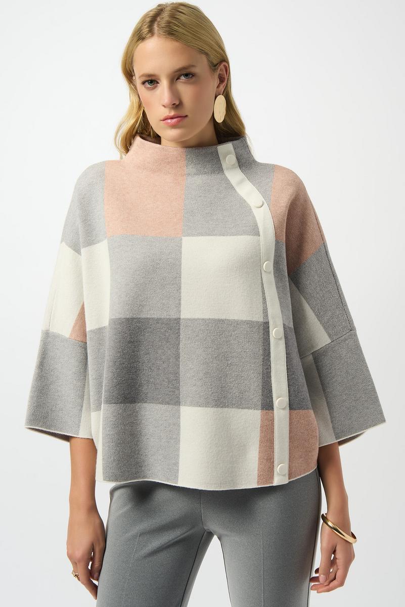 Joseph Ribkoff Plaid Jacquard Sweater Knit Top Style 243948 1