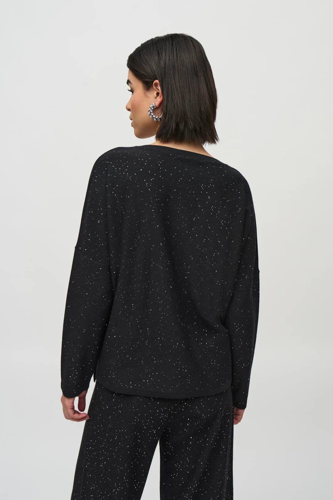 Joseph Ribkoff Sequined Sweater Knit Boxy Top Style 244921 Black 5