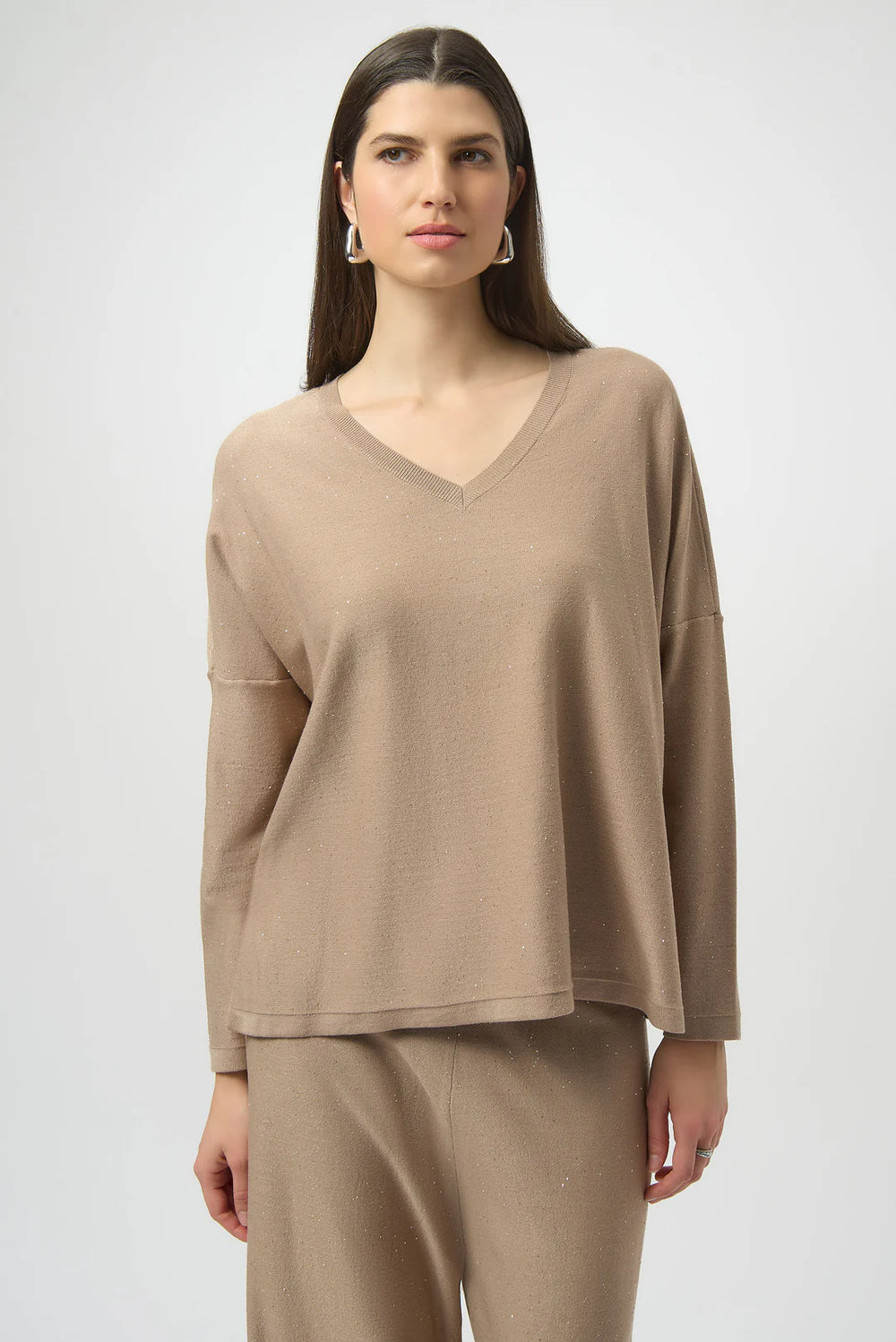 Joseph Ribkoff Sequined Sweater Knit Boxy Top Style 244921 Fawn 1